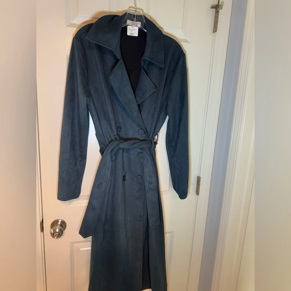 NWT Sage Green Trench Coat, Sadie &‎ Sage, faux Suede, So Soft!